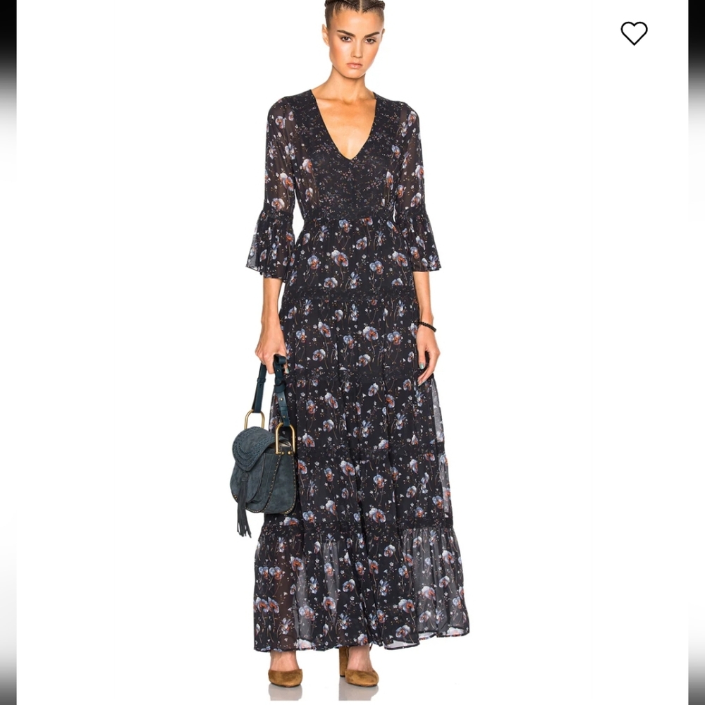 Ulla Johnson "Aurora" Silk Bell Sleeve Maxi Dress